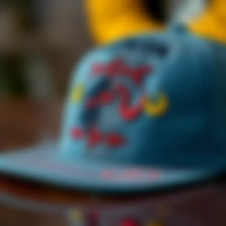 Artful Craftsmanship of Snapback Hats Close-up of a snapback hat with intricate embroidery and unique design elements