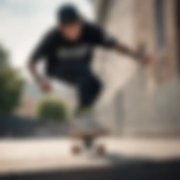 Skateboarder in Action A skateboarder performing a trick while wearing studded Vans, capturing the essence of skate culture