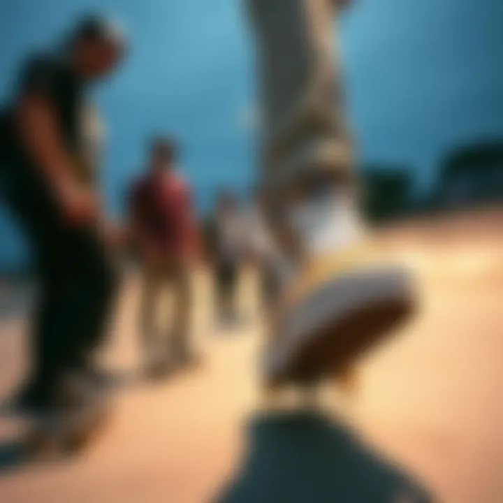 A group of skaters testing the Vans Old Skool Plat at a skate park