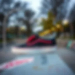 Vans sneakers displayed on a skate park ledge