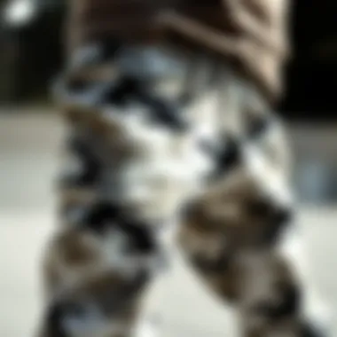 Close-Up of White Camo Pants Patterns A close-up of white camo pants showcasing unique patterns