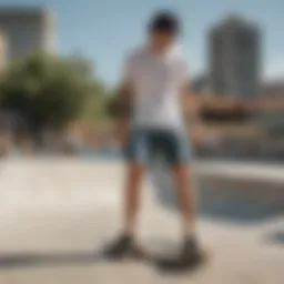 Vans short shorts showcased in an urban skate park