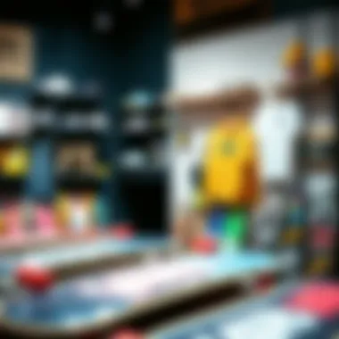 Showcase of Skateboards and Apparel Display of skateboards and Vans apparel in-store