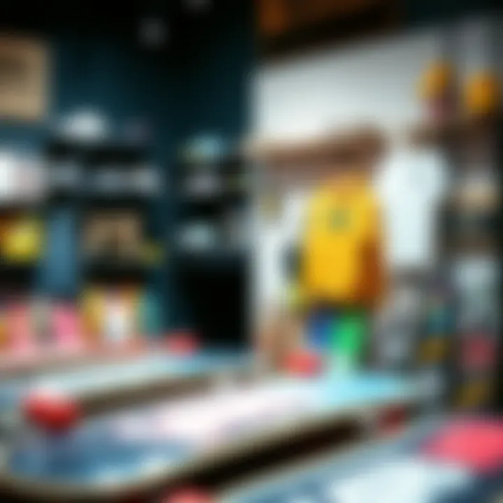 Showcase of Skateboards and Apparel Display of skateboards and Vans apparel in-store