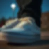 A close-up view of white Vans shoes showcasing their classic design and texture