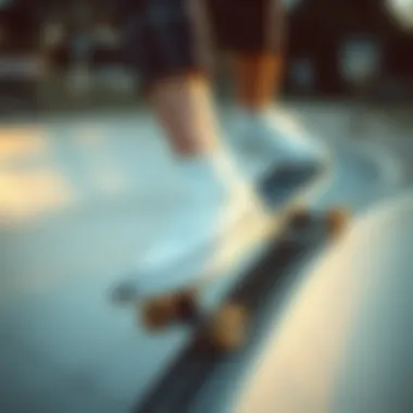 Skateboarding in Style A skateboarder performing tricks in white Vans shoes on a ramp