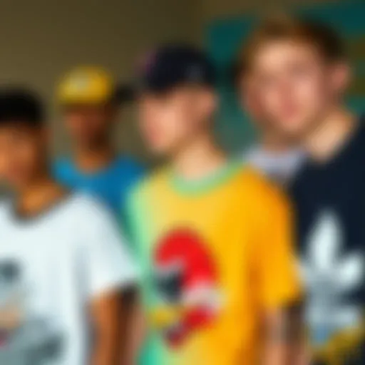 A vibrant collection of graphic tees showcasing various designs and styles, highlighting the diversity in teenage fashion.