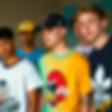 Diverse Graphic Tee Designs A vibrant collection of graphic tees showcasing various designs and styles, highlighting the diversity in teenage fashion.