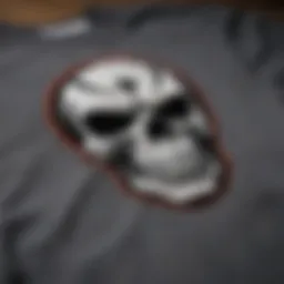 A close-up of the iconic Misfits logo on a t-shirt, showcasing its bold color contrast and graphic design.