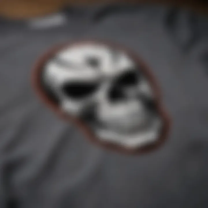 A close-up of the iconic Misfits logo on a t-shirt, showcasing its bold color contrast and graphic design.