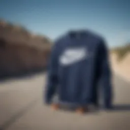 Stylish Navy Nike Crewneck Sweatshirt displayed on a skateboard.