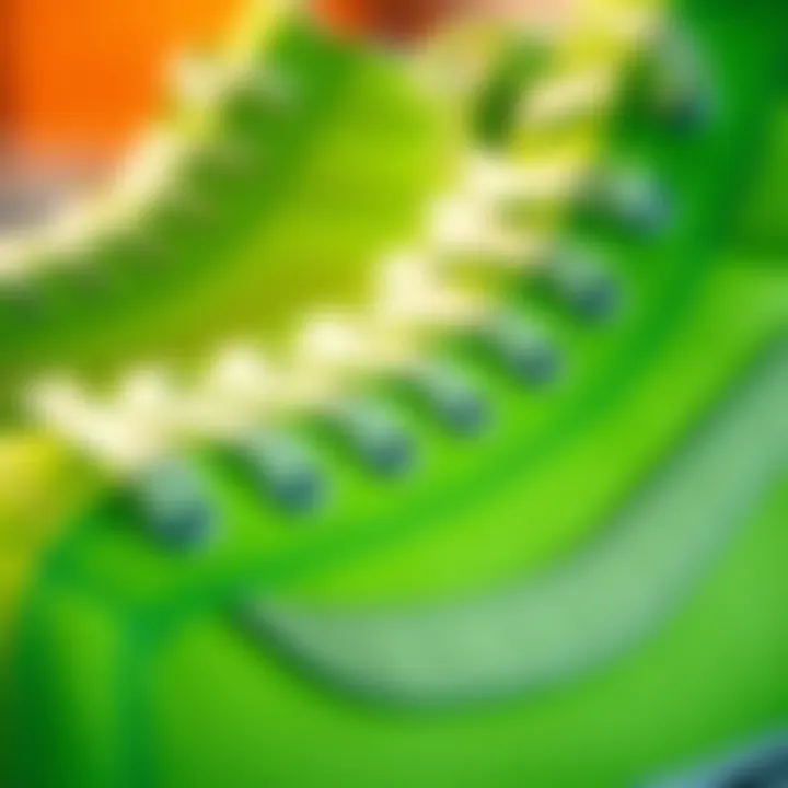 Detailed View of Neon Green High Top Vans Close-up of neon green high top Vans showcasing intricate design features