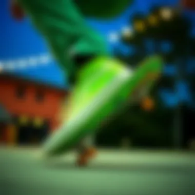 Skateboarding in Neon Green High Top Vans Skater performing tricks wearing neon green high top Vans