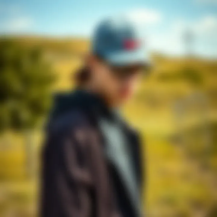 Stylish individual pairing the Nike Futura Cap with streetwear fashion in an outdoor environment