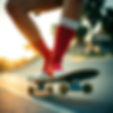 Nike High Socks in Action on the Skateboard Nike high socks being worn during a vibrant skateboarding session