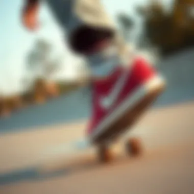 Nike Suede Shoes in Skateboarding Action Skateboarder showcasing Nike suede shoes in action