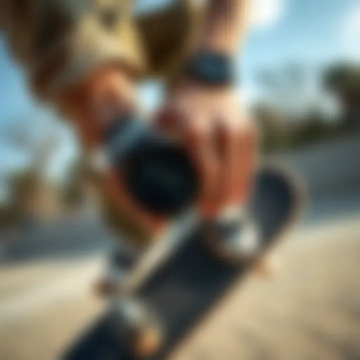 Skateboarder wearing the Nixon 51-30 Black watch while performing a trick