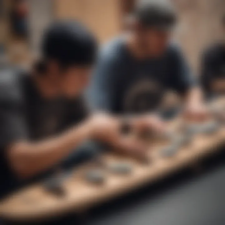 A group of fingerboard enthusiasts discussing their favorite brands and models