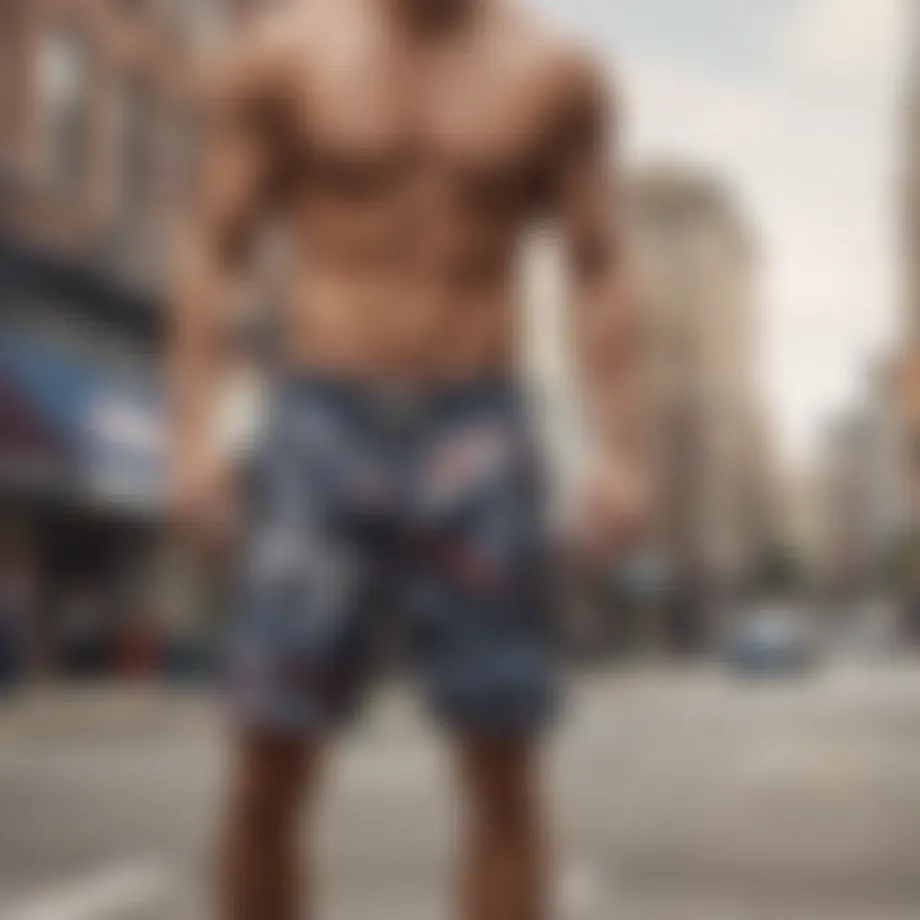 Stylish PBR board shorts showcased in an urban setting