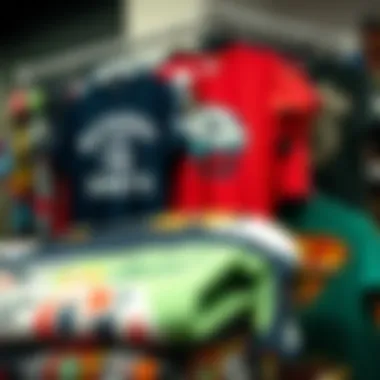 Influential Graphic Tee Brands An array of popular graphic tee brands displayed on a stylish rack, showcasing the brands that influence teenage fashion choices.