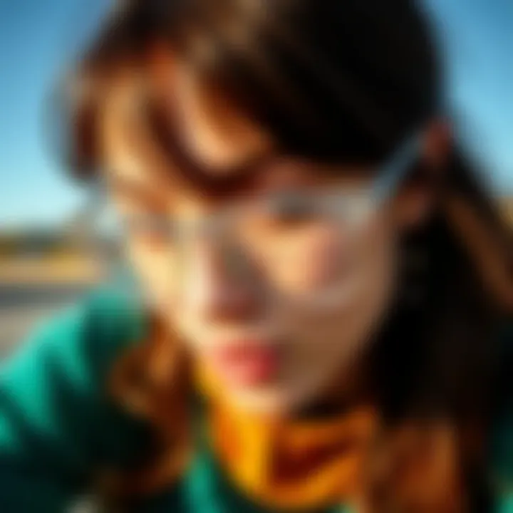 Ray-Ban Erika Glasses in Lifestyle Context Vibrant lifestyle shot featuring Ray-Ban Erika glasses in action