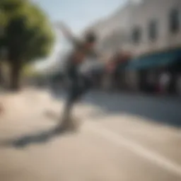 Skateboarder performing tricks on a vibrant street in Los Angeles