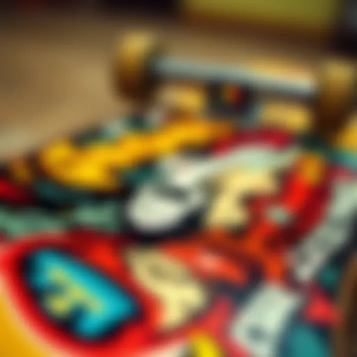 Artistry in Skateboard Decks An intricate close-up of a skateboard deck featuring unique artwork.