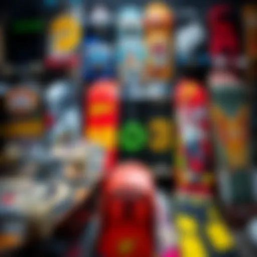A vibrant display of rare collectible skateboards arranged aesthetically.