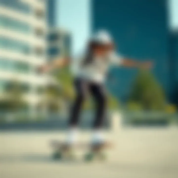 Skateboarding in Style: Unisex White High Top Converse A skateboarder wearing unisex white high top Converse in an urban setting.