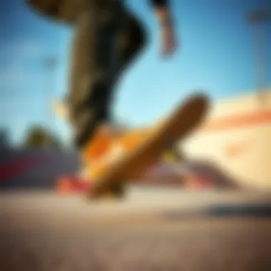 Dynamic Movement with Nike Suede Footwear A skateboarder performing a trick wearing Nike suede shoes