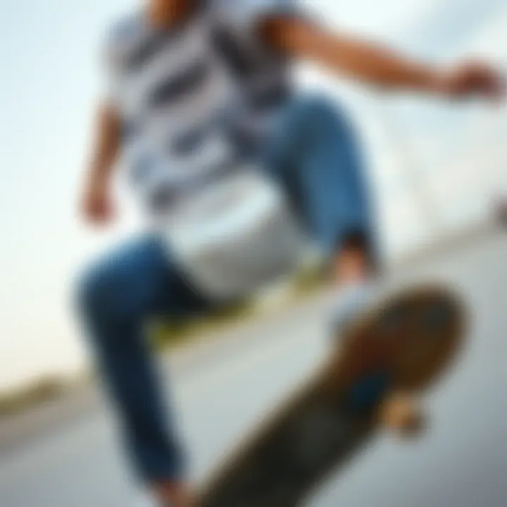 Action Shot: Fanny Pack in Motion A skater performing tricks while sporting a white fanny pack