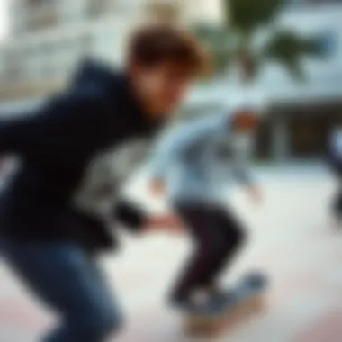 Skaters Showcasing Sweatshirt Styles Skaters in action wearing stylish crew sweatshirts