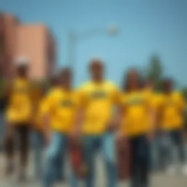 Skaters Embracing the Yellow Vans Style Group of skaters showcasing their style with yellow Vans t-shirts