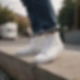 A stylish outfit featuring white Vans with casual attire.