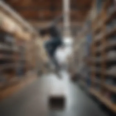 Sustainable Fashion in Skateboarding Eco-friendly urban clothing displayed in a skate shop