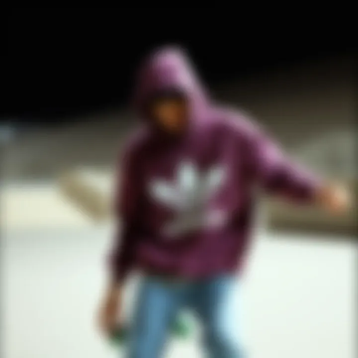 Skateboarder wearing a trendy sweatshirt