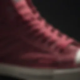 Close-up of burgundy Converse Chuck Taylor sneakers showcasing texture and color depth