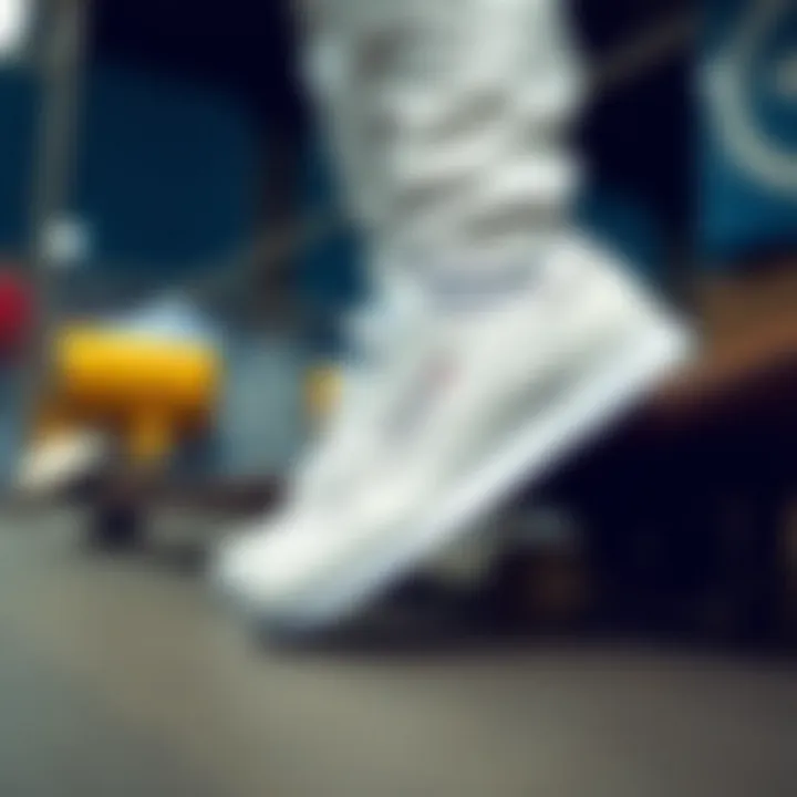 Urban Style with Reebok Classics Stylish individual wearing all white Reebok Classics in an urban setting