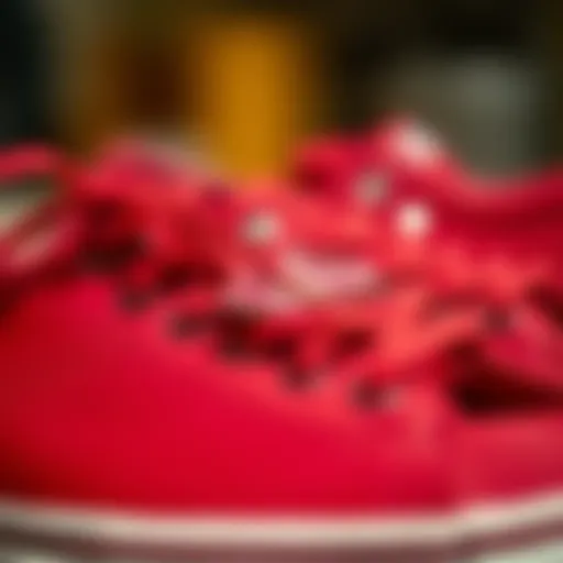 Close-up of red leather Vans showcasing their craftsmanship and unique texture