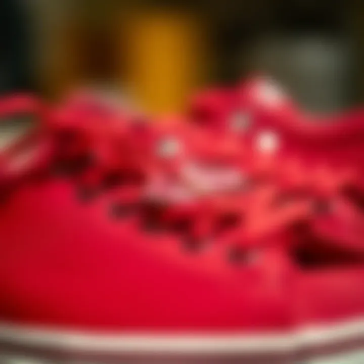 Craftsmanship of Red Leather Vans Close-up of red leather Vans showcasing their craftsmanship and unique texture
