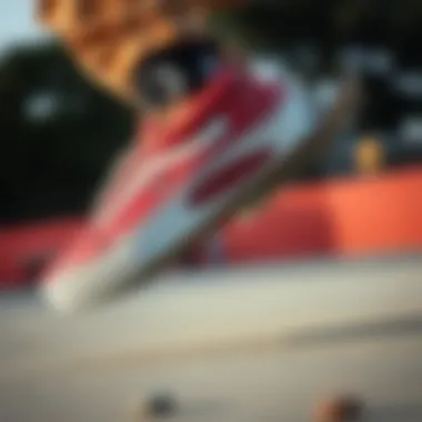 Red Leather Vans in Action Skater performing a trick wearing red leather Vans, highlighting their functionality