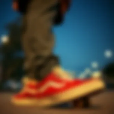 Integrating Red Leather Vans into Skate Style Stylish skater's outfit featuring red leather Vans as a key element
