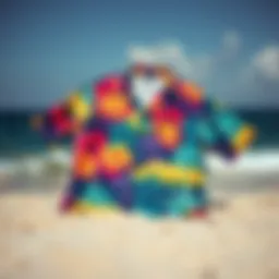 Colorful beach bum shirt displayed on a sandy beach