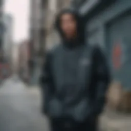 A stylish black anorak showcased against an urban backdrop