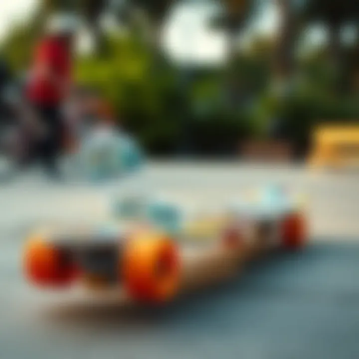 Skateboard Embellished with Vibes Stickers A skateboard adorned with unique vibes stickers representing personal expression