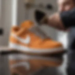 Close-up of a sneaker being cleaned with crep cleaner