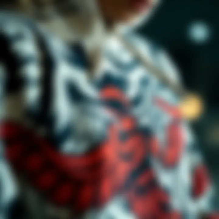 Close-up of intricate hoodie graphics
