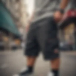 Trendy skate sweat shorts displayed in urban setting