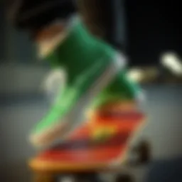 Vans green high tops on a skateboard