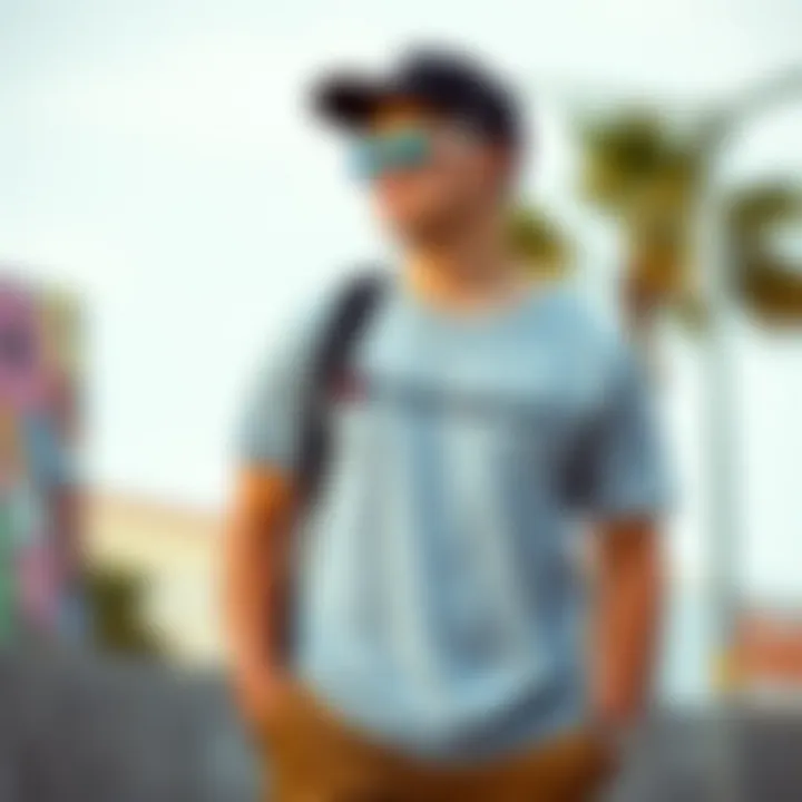 Fashion Forward: Grey Champion T-Shirt in Streetwear A stylish presentation of the grey champion t-shirt paired with streetwear for a fashionable look.